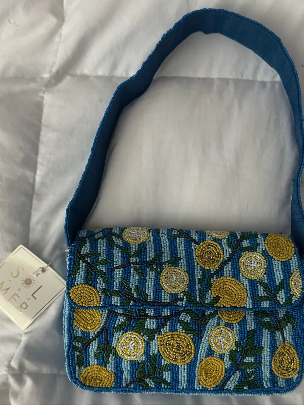 Blue Beaded Lemon Shoulder Bag